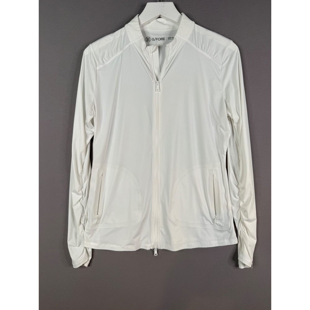 G/FORE Featherweight Full Zip Golf Jacket Womens Size M White‎ Ruched Sleeve